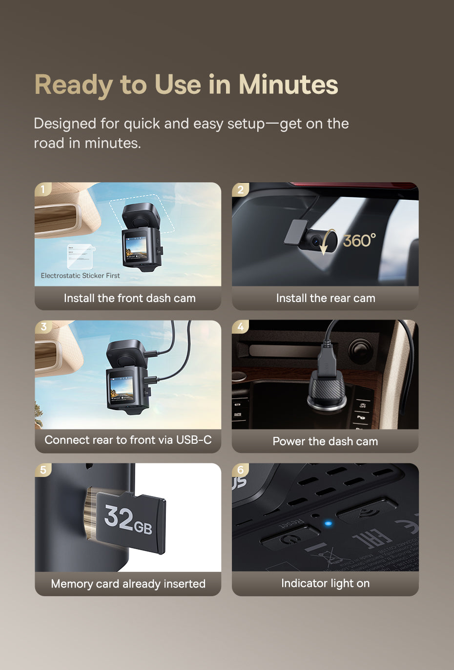 4K Dash Cam Sensor Night Vision Front and Rear Car Camera