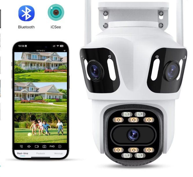 Three Lens PTZ IP Outdoor Camera