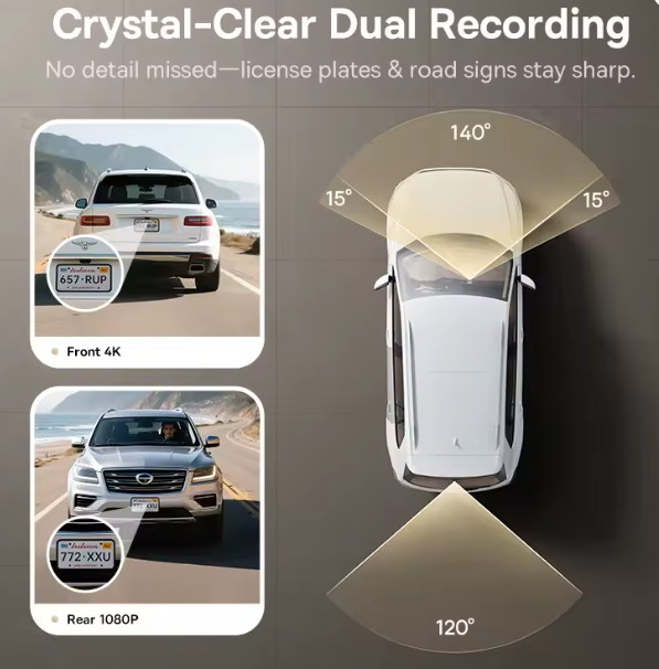 4K Dash Cam Sensor Night Vision Front and Rear Car Camera