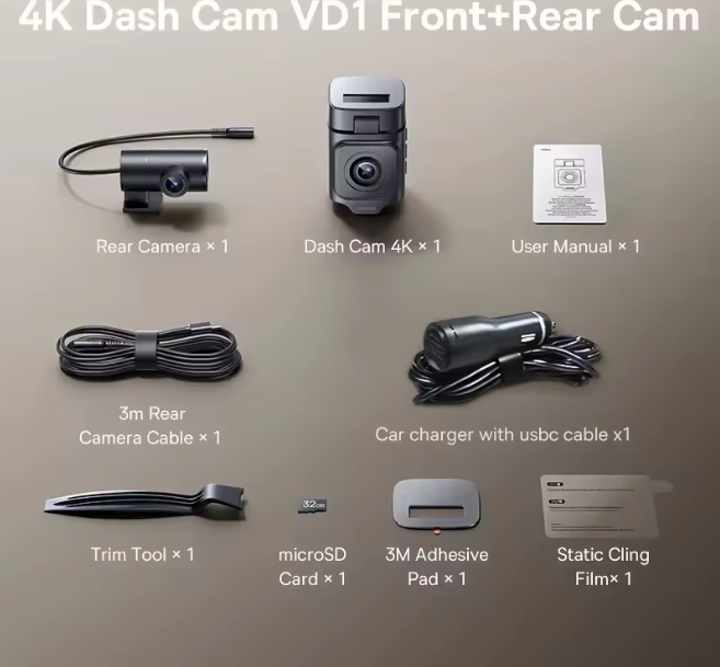 4K Dash Cam Sensor Night Vision Front and Rear Car Camera