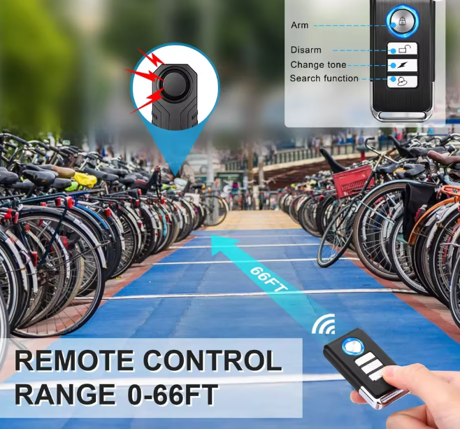 ELECTOP Bicycle Alarm 113dB Anti-Theft Wireless Vibration Remote Control Bike Motorbike Alarm